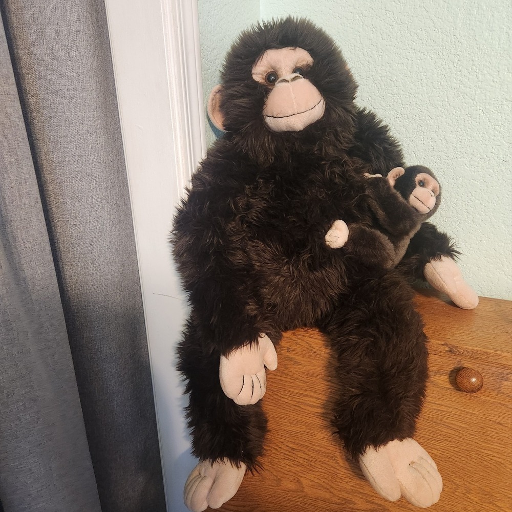 Vtg 2000 Animal Alley Toys R Us Monkey Mom & Baby Large 29" Plush Pair Realistic